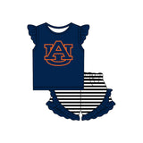 MOQ 5 pcs Flutter sleeves A U top stripe shorts girls team outfits