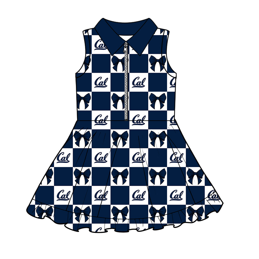 MOQ 5 pcs sleeveless plaid bow Cal girls team athletic polo dress