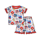 MOQ 3 short sleeves mouse duck girls 4th of july pajamas