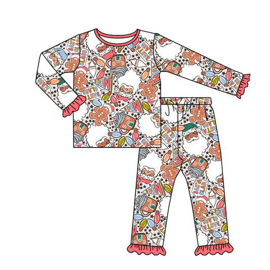 MOQ 5 santa gingerbread long sleeves girls Christmas pajamas