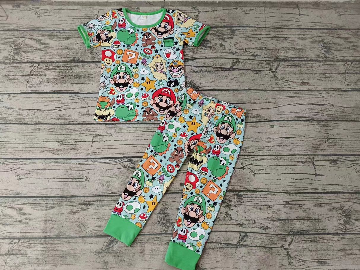 MOQ 3 pcs green short sleeves game boy pajamas