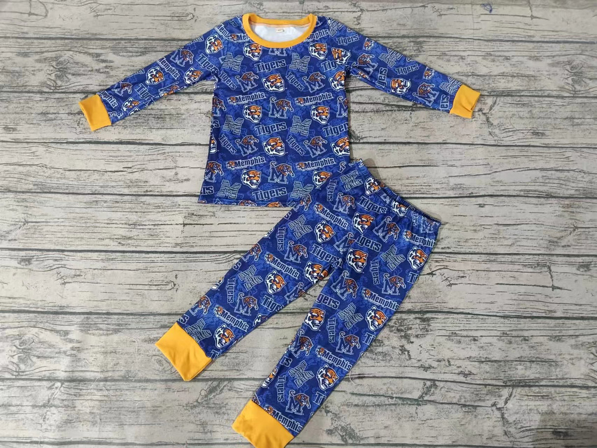 MOQ 3 pcs blue tiger long sleeves kids team pajamas