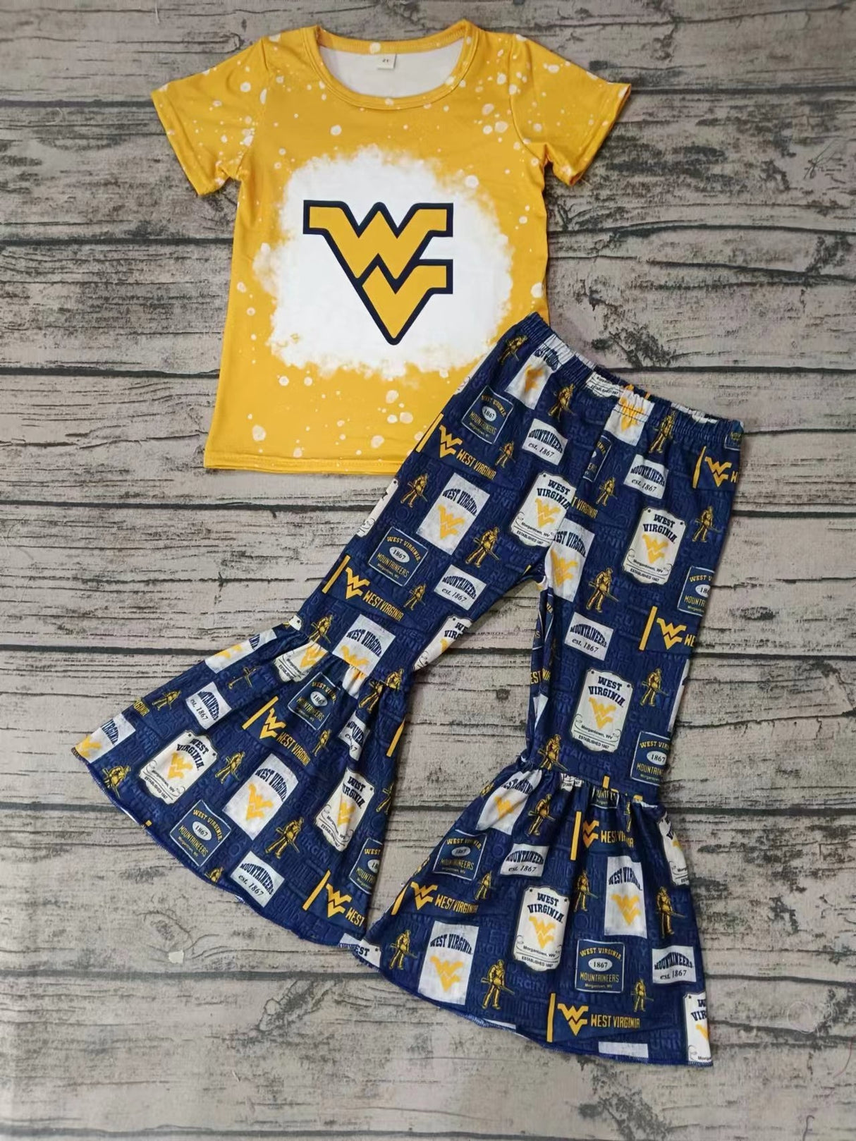 MOQ 3 pcs W V yellow top pants kids girls team outfits