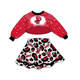 MOQ 5 red W K U bleached top leopard skirt girls team clothes
