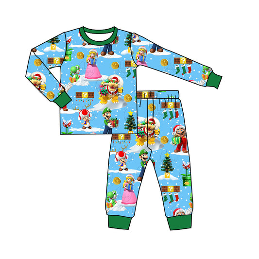 MOQ 5 Blue Christmas tree baby boy game pajamas