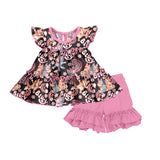 MOQ 3  dog rainbow tunic pink ruffle shorts girls clothes