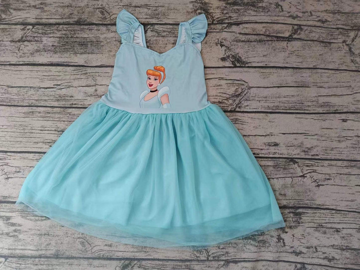 MOQ 5 light blue carriage princess girls tulle dress