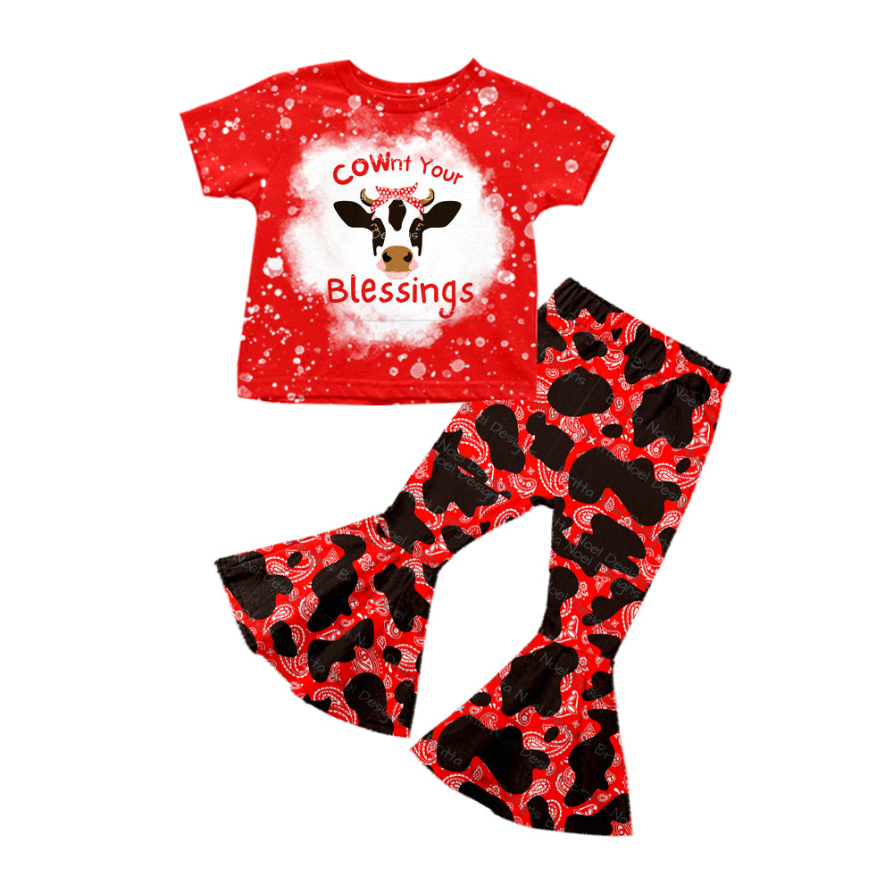 MOQ 5 cownt your blessings red girls clothing set