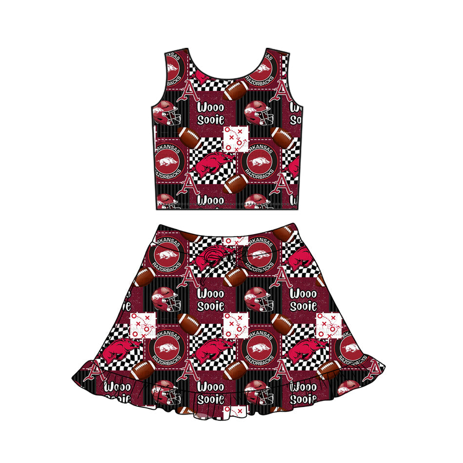 MOQ 5 pcs sleeveless hogs top skirt girls team active set
