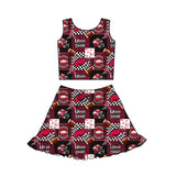 MOQ 5 pcs sleeveless hogs top skirt girls team active set