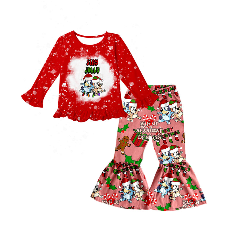 MOQ  5 red dogs top pants girls Christmas outfits