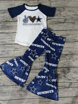 MOQ 3 pcs peace love cowboy star blue girls team clothes