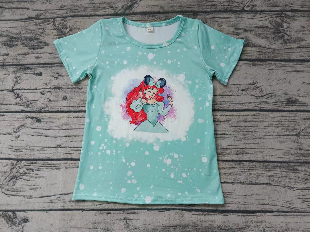 MOQ 3 bleached short sleeves princess girls shirt