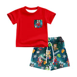 MOQ 3  Red pocket spider dog shirt shorts boys clothes