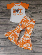 MOQ 3 pcs peace love T patchwork pants girls team clothes