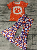 MOQ 3 pcs short sleeves orange shirt leopard pants girls team clothes