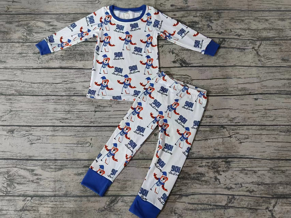 MOQ 3 pcs blue long sleeves baby kids team pajamas