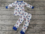 MOQ 3 pcs blue long sleeves baby kids team pajamas