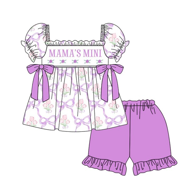 Deadline June 19 mama's mini bow floral tunic purple shorts girls clothes