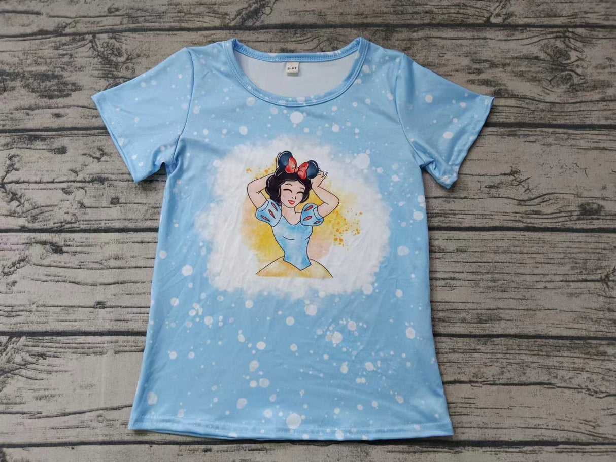 MOQ 3 light blue bleached short sleeves princess girls shirt