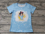 MOQ 3 light blue bleached short sleeves princess girls shirt