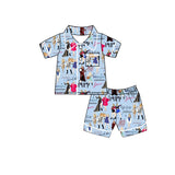 MOQ 3 light blue pocket butterfly singer kids summer pajamas