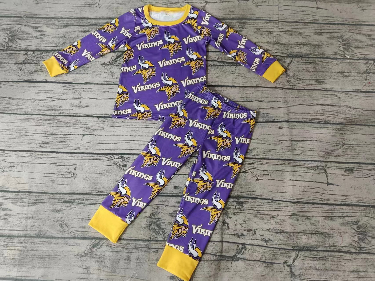 MOQ 3 pcs V purple long sleeves baby kids team pajamas