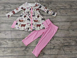 MOQ 3 pcs horse floral tunic pink leggings girls clothing
