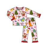 MOQ 5 pink plaid dinosaur Christmas tree girls pajamas