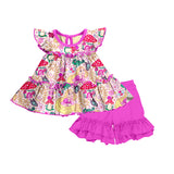 MOQ 3 mushroom princess top ruffle shorts girls clothes