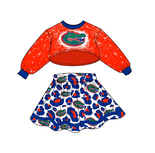 MOQ 5 crocodile bleached top leopard skirt girls team clothes