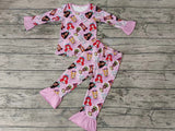 MOQ 3 pcs pink ruffle long sleeves baby girls princess pajamas