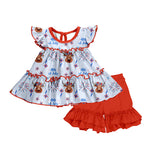 MOQ 3 highland cow top shorts girls 4th of july clothes