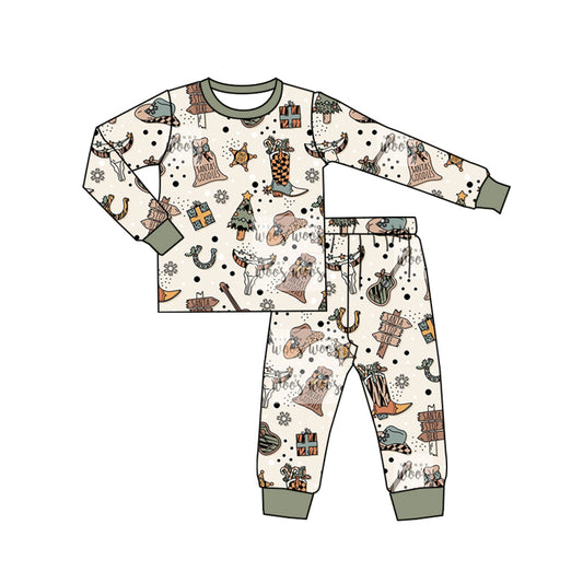 MOQ 5 bull skull boots Christmas tree kids western pajamas