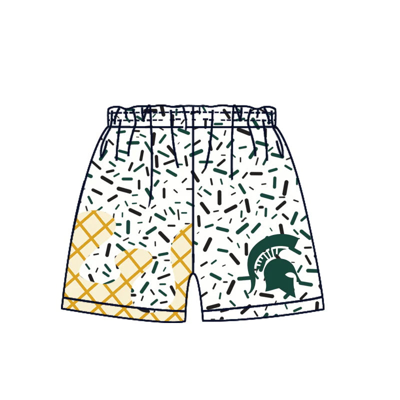 MOQ 3 pcs M Green white ice cream sprinkle boys team shorts