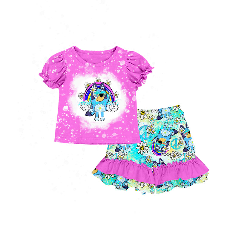 MOQ 3 rainbow flower dog girls summer clothing