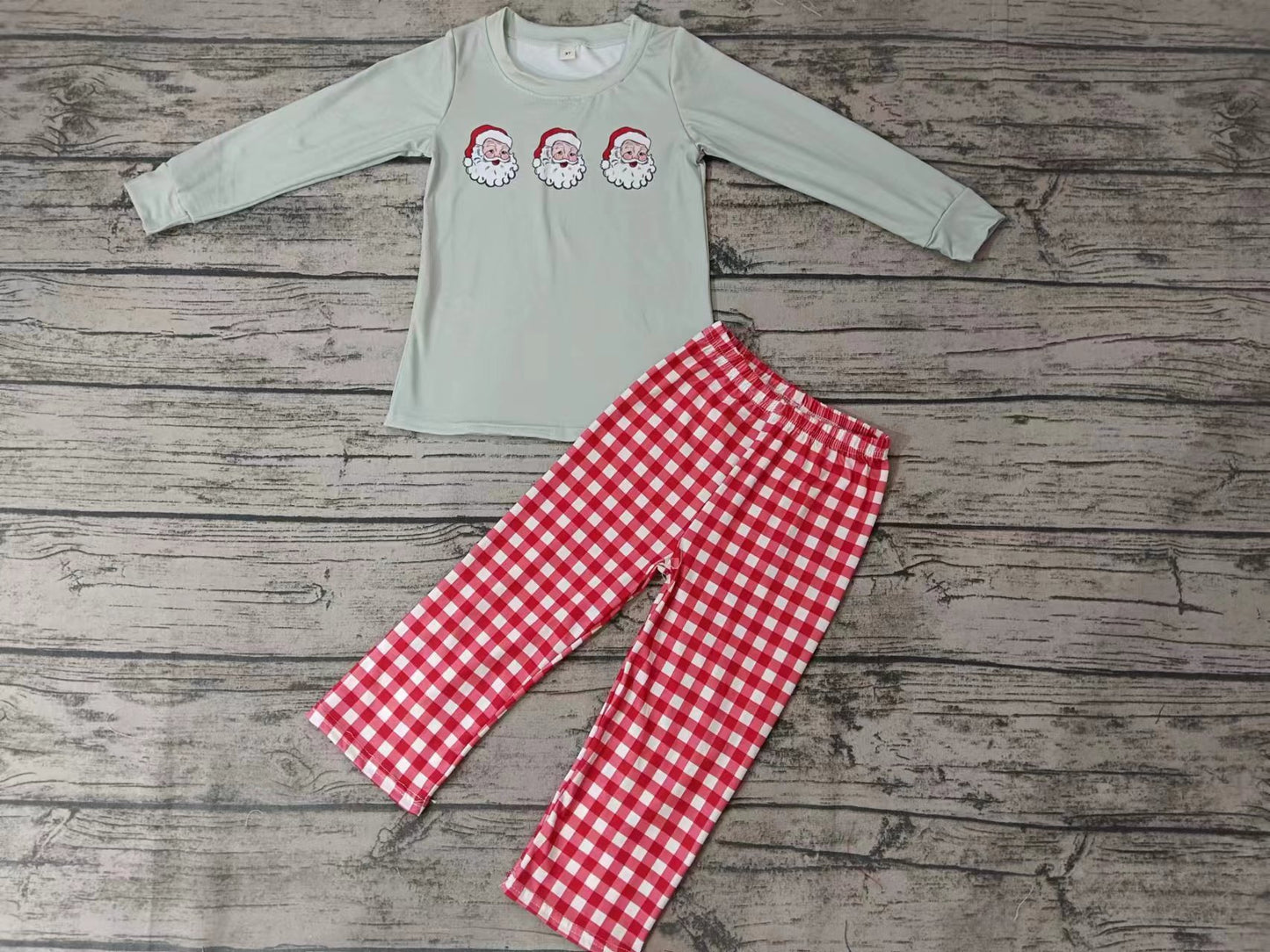 MOQ 3 pcs santa top plaid pants kids boy Christmas clothes