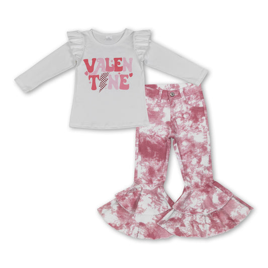 Valentine heart top tie dye jeans girls clothing