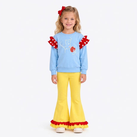 MOQ 5 Long sleeves princess ruffle top flare pants girls outfits