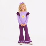 MOQ 5 Long sleeves princess ruffle top flare pants girls outfits