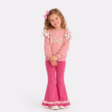MOQ 5 Long sleeves princess ruffle top flare pants girls outfits