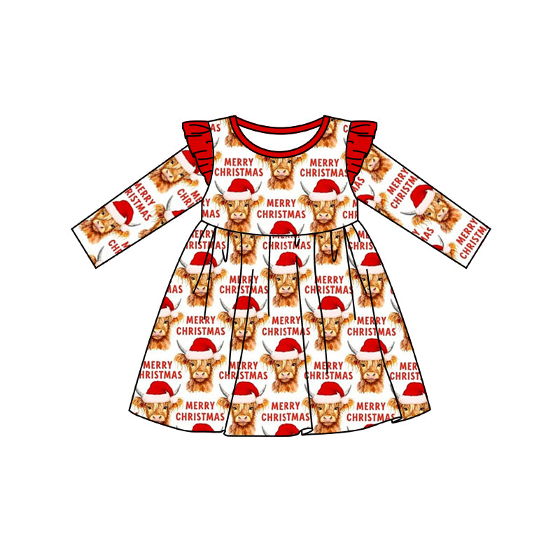 MOQ 5 red hat cow merry Christmas girls dresses