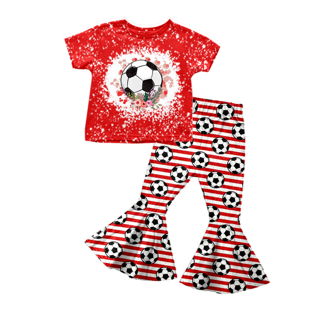 Red soccer floral top pants girls clothing set