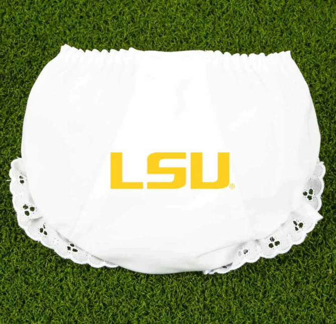 MOQ 3 pcs L S U white baby girls team bummies