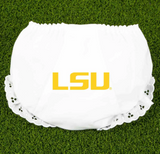 MOQ 3 pcs L S U white baby girls team bummies