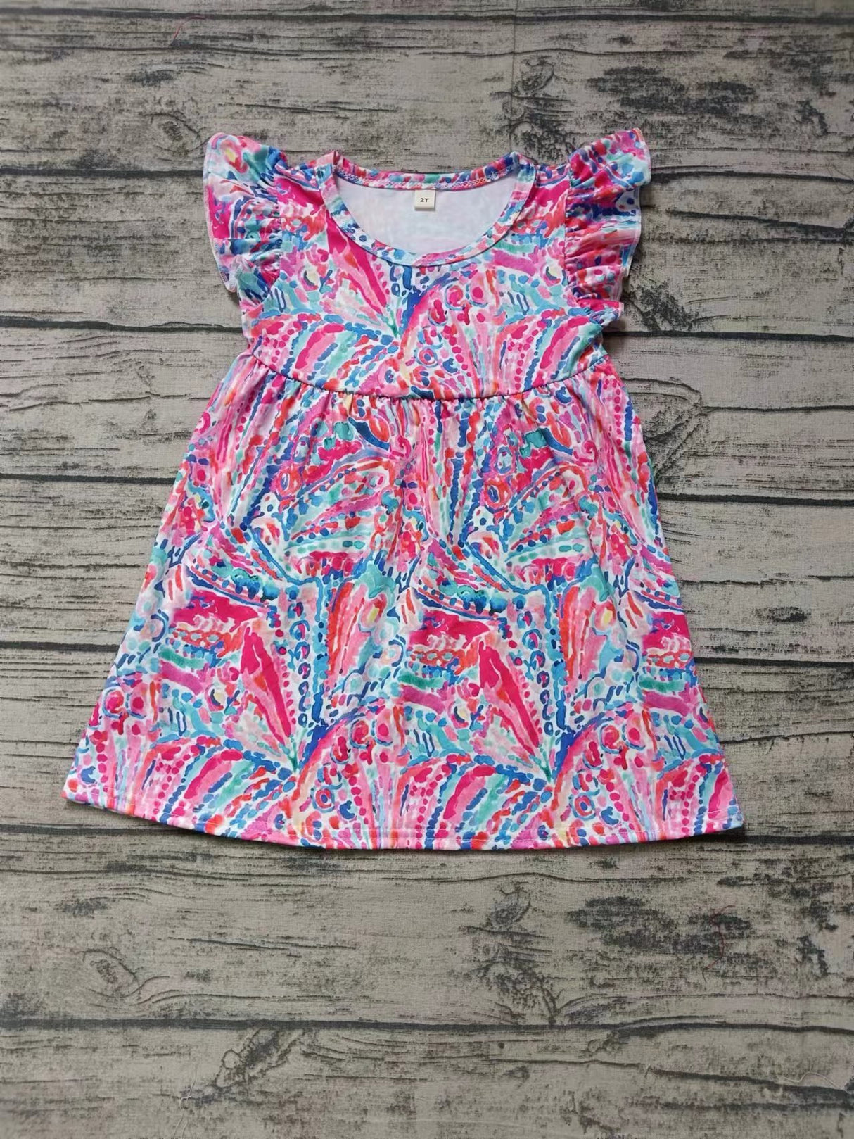 MOQ 3 watercolor flutter sleeves girls spring summer dress