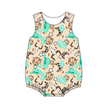 MOQ 3 pcs sleeveless cactus bull skull baby western romper