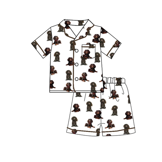 Deadline March 31 dark brown dogs short sleeves adult summer pajamas
