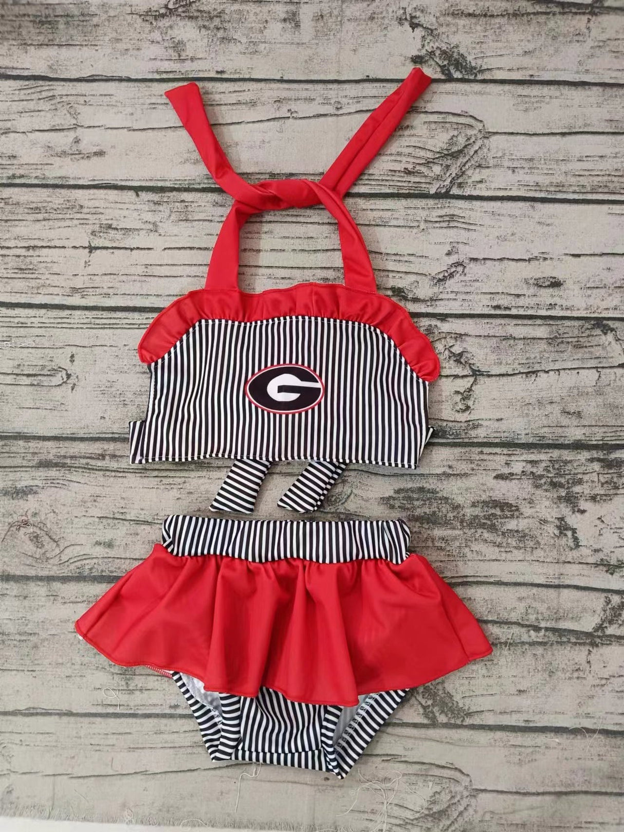 MOQ  3 G stripe kids girls two pieces team swimsuit