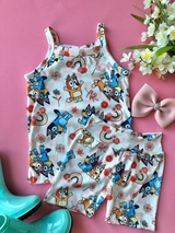 MOQ 3 pcs straps dog plaid top shorts girls clothes